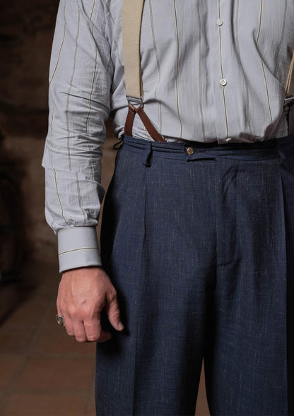 Classic Trouser - Navy Fleck Hopsack