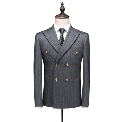 Men's Gray Fine-Stripe Double-Breasted Three-Piece Suit