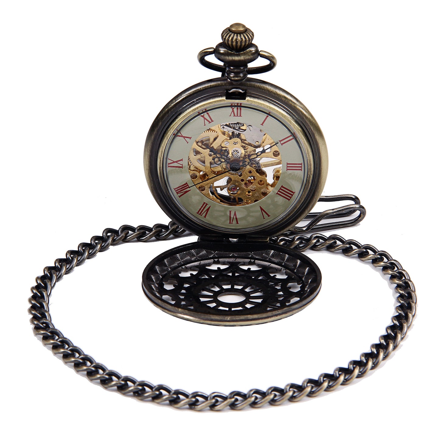 Vermilion Bronze - Skeletonized Roman Numeral Pocket Watch