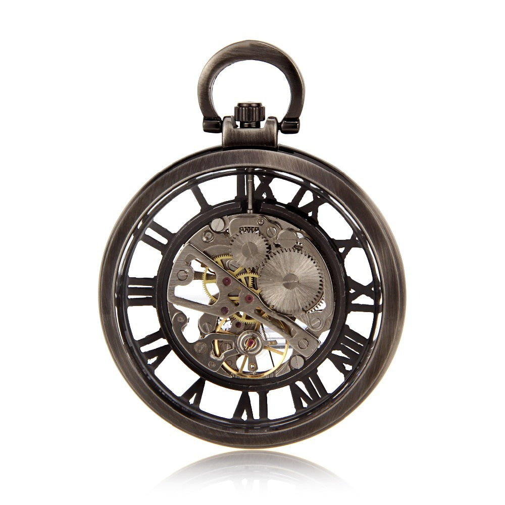 Skeleton Roman Numeral Open-Face Manual Mechanical Pocket Watch