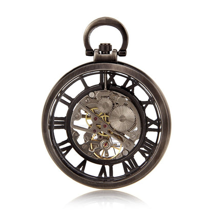 Skeleton Roman Numeral Open-Face Manual Mechanical Pocket Watch