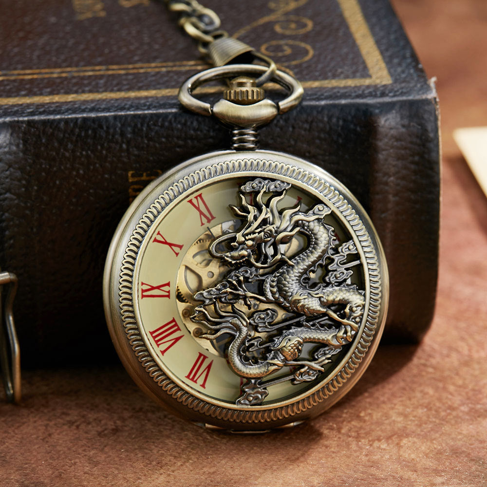 Vintage Bronze Dragon Mechanical Pocket Watch