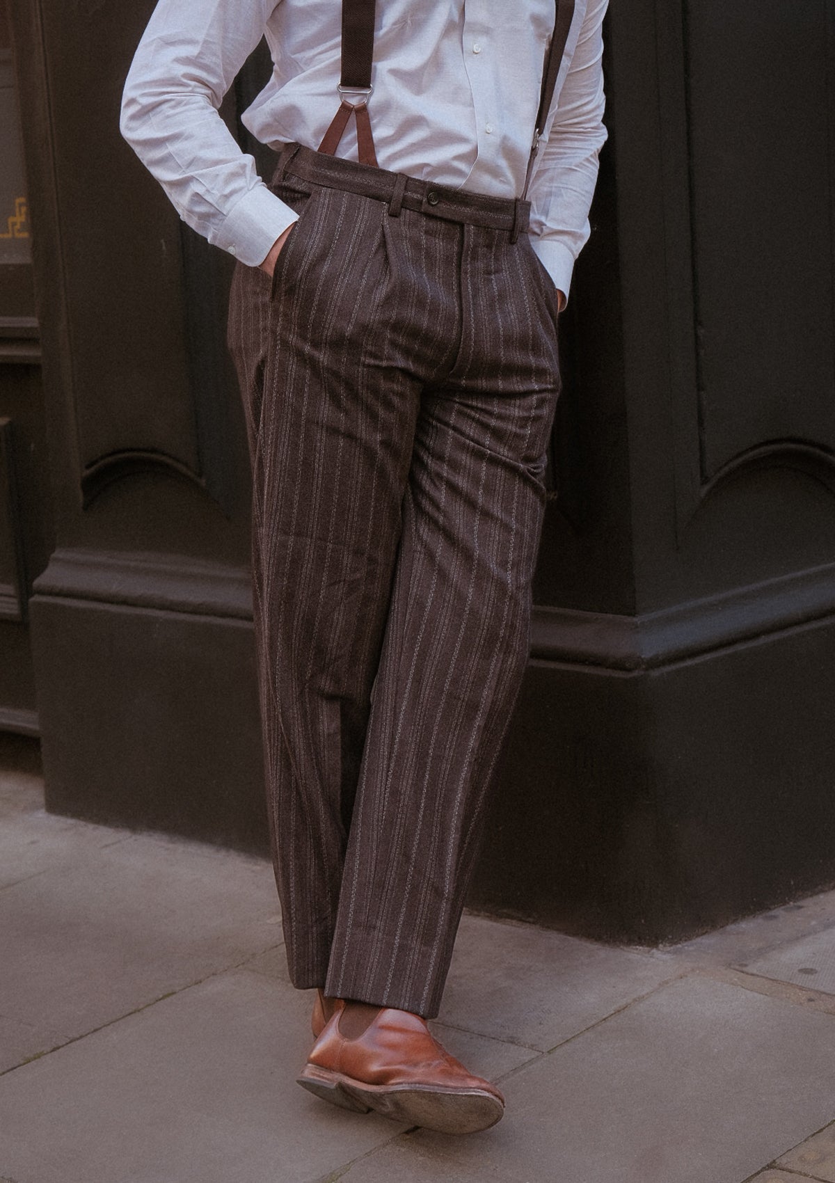 British Style Classic Trouser - Dark Taupe with Vintage Grey Stripe