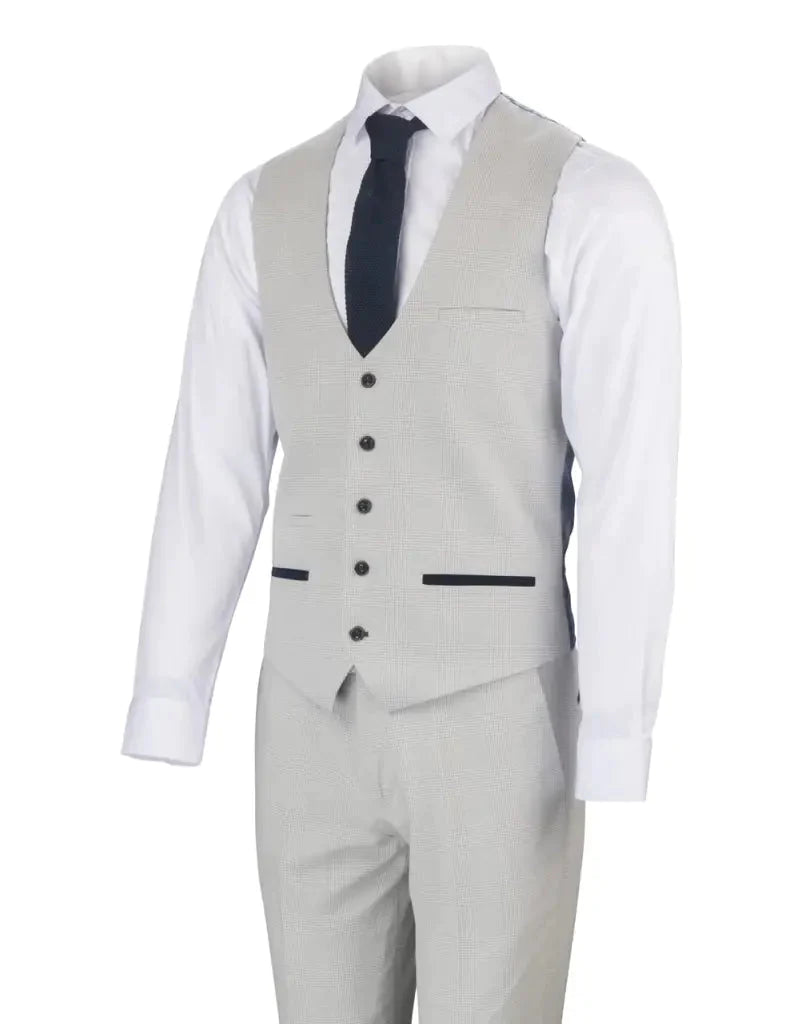 White Checkered 3-Piece Suit for Men – Elegant Wedding & Party Outfit