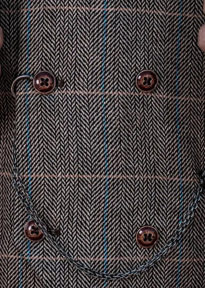 Brown Herringbone Tweed 3-Piece Suit – Double-Breasted 1920s Inspired Style