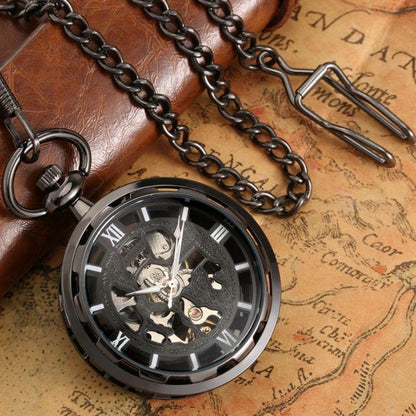 Black Skeleton Pocket Watch