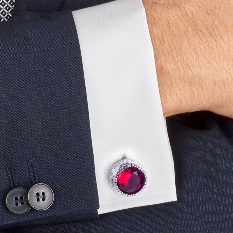 Burgundy Round Crystal Cufflinks