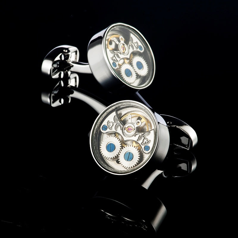 French New Tourbillon Movement Cufflinks Silver Metal Cufflinks