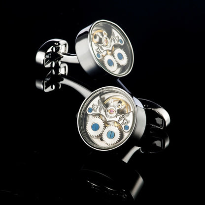 French New Tourbillon Movement Cufflinks Silver Metal Cufflinks