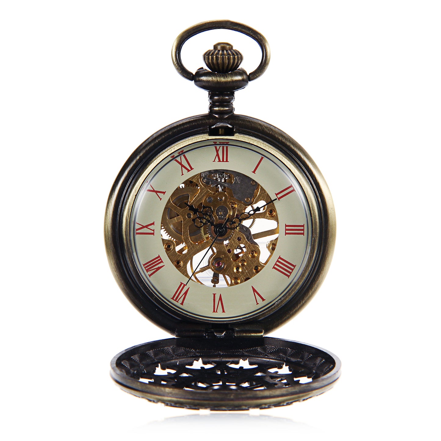Vermilion Bronze - Skeletonized Roman Numeral Pocket Watch