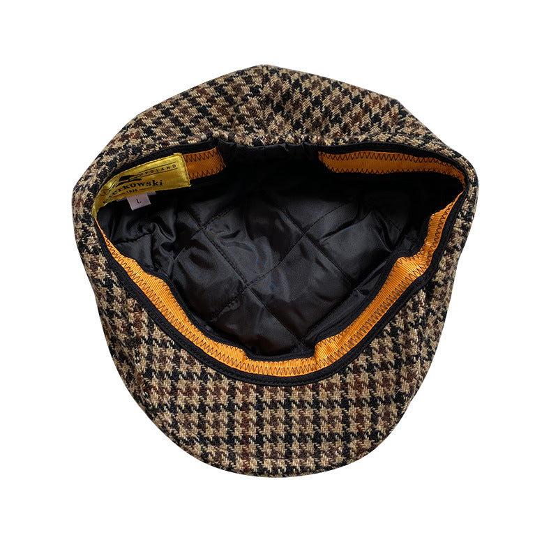 THE PEAKED Marl Flat Hat Chidori Grid-Harris Tweed