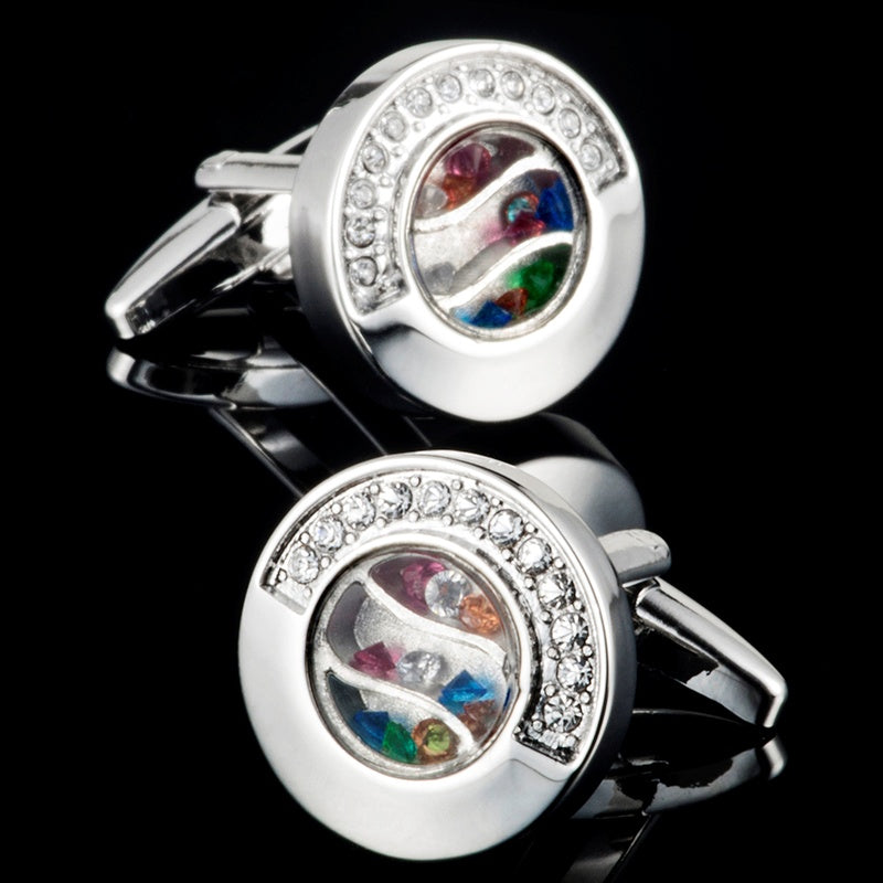 Round colored rhinestone cufflinks