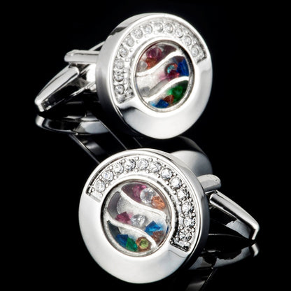 Round colored rhinestone cufflinks