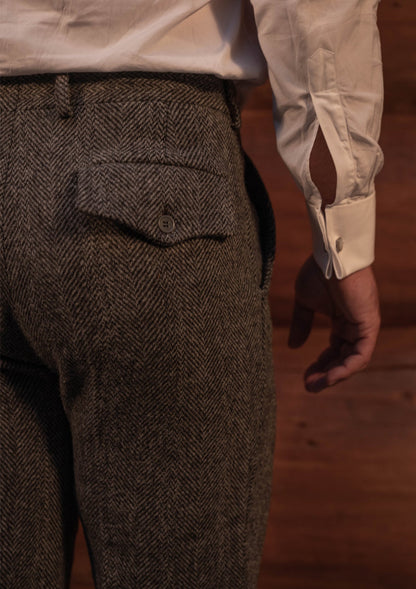 Authentic Scottish tweed Tweed Tapered Trouser - Grey Herringbone