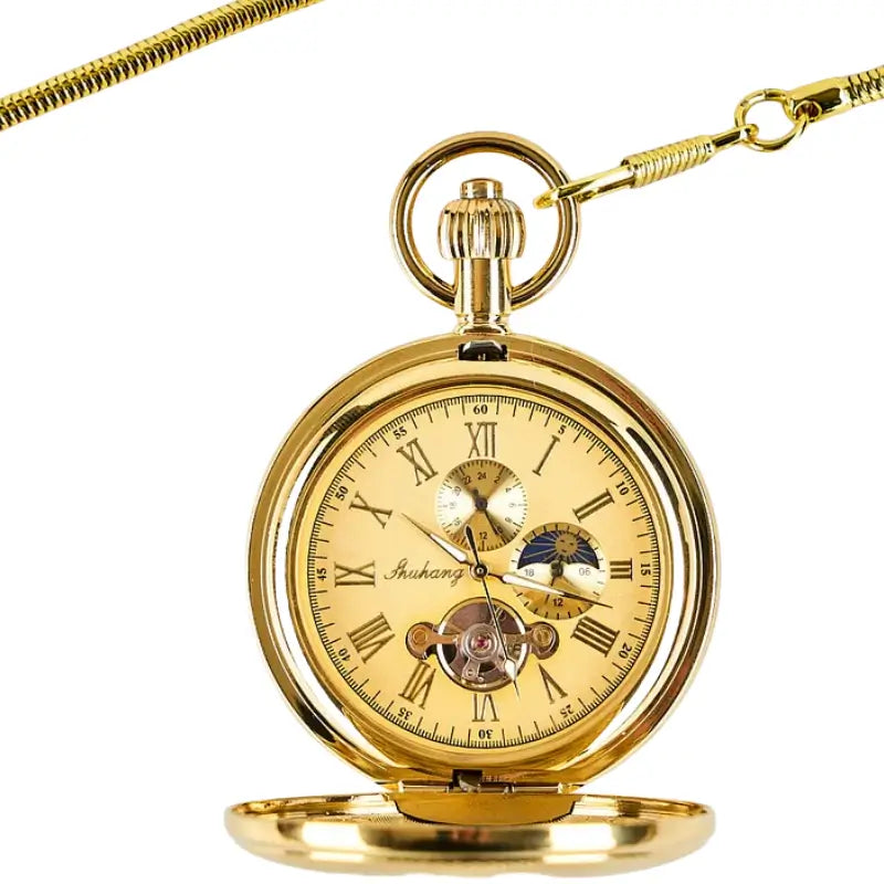 Classic Double-Open Tourbillon Manual Pocket Watch – Vintage Brass Enamel Mechanical Timepiece