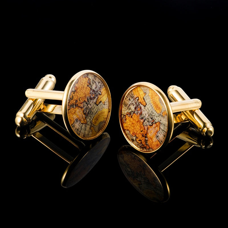 Vintage Parchment Map Gilded Brass Cufflinks
