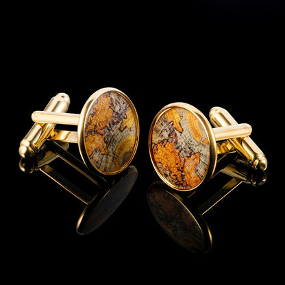 Vintage Parchment Map Gilded Brass Cufflinks