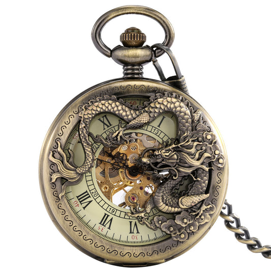 Vintage Bronze Dragon Mechanical Pocket Watch