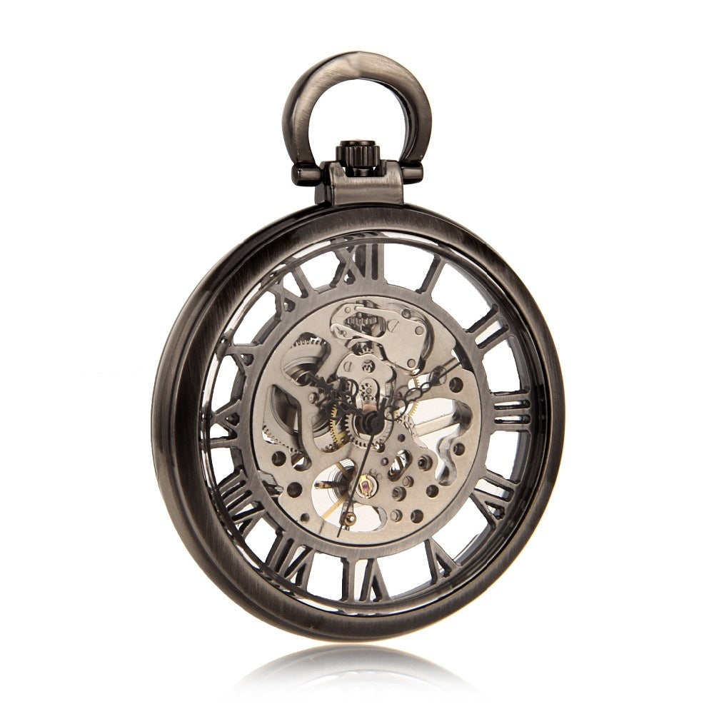 Skeleton Roman Numeral Open-Face Manual Mechanical Pocket Watch