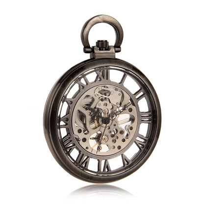 Skeleton Roman Numeral Open-Face Manual Mechanical Pocket Watch