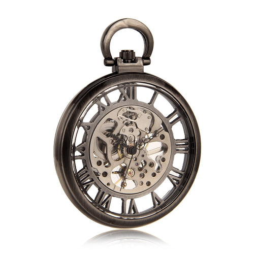 Skeleton Roman Numeral Open-Face Manual Mechanical Pocket Watch