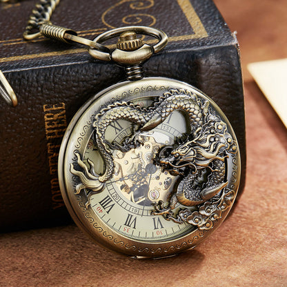 Vintage Bronze Dragon Mechanical Pocket Watch