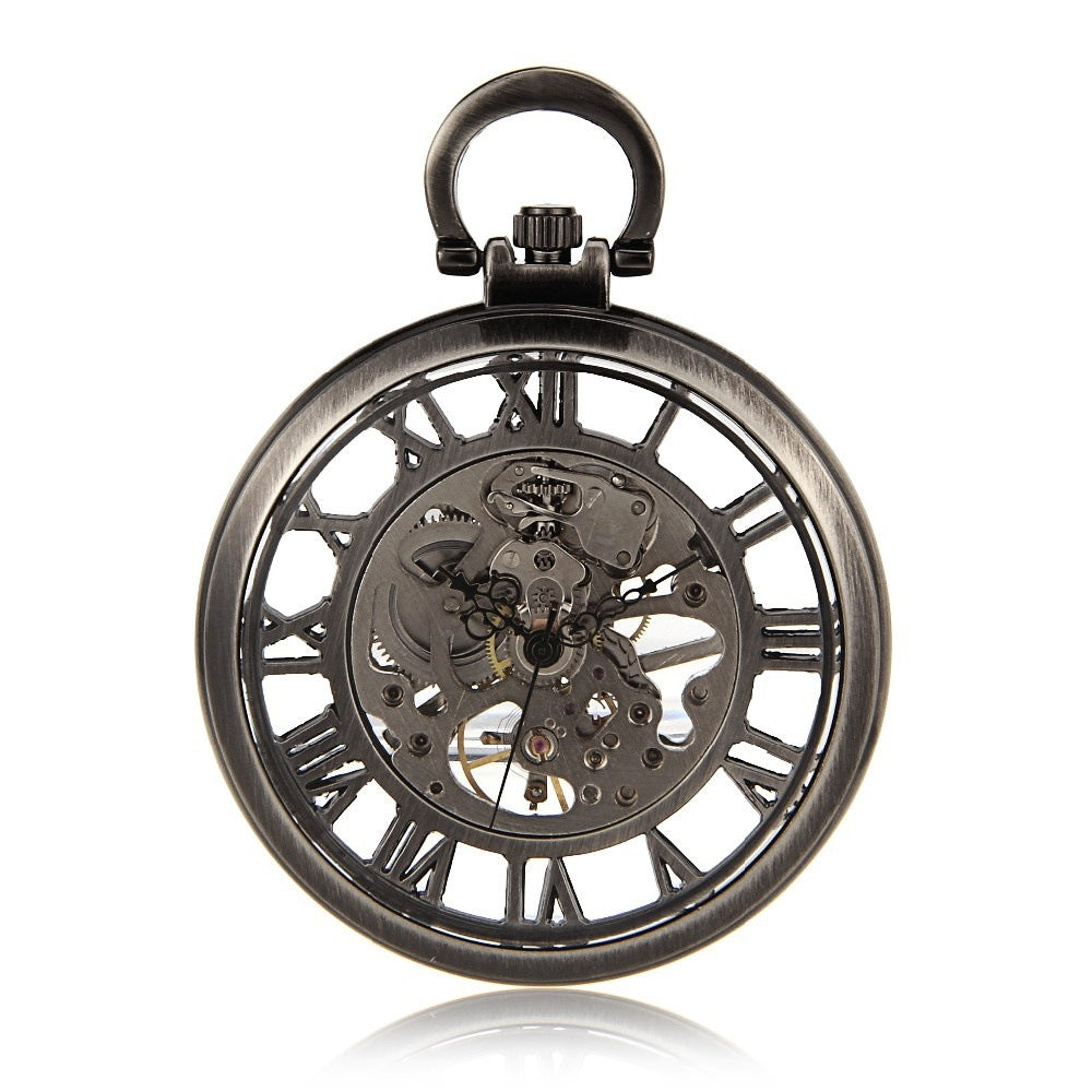 Skeleton Roman Numeral Open-Face Manual Mechanical Pocket Watch