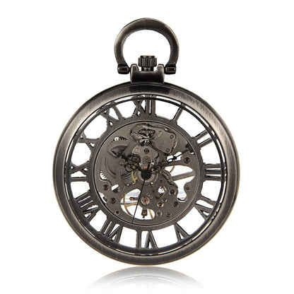 Skeleton Roman Numeral Open-Face Manual Mechanical Pocket Watch