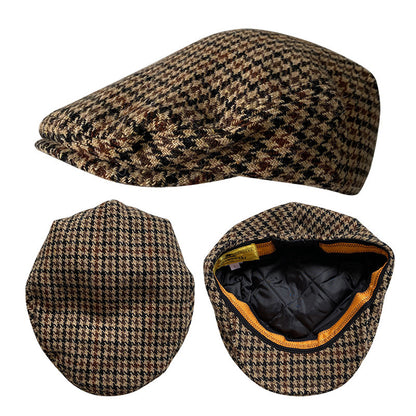 THE PEAKED Marl Flat Hat Chidori Grid-Harris Tweed