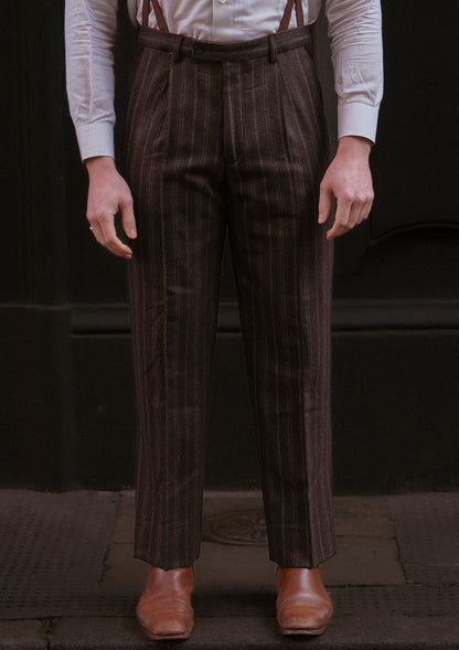 British Style Classic Trouser - Dark Taupe with Vintage Grey Stripe