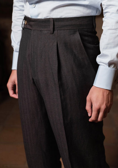 French style Trouser - Tobacco Herringbone
