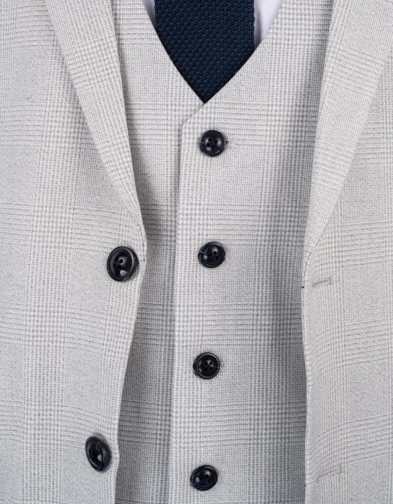 White Checkered 3-Piece Suit for Men – Elegant Wedding & Party Outfit