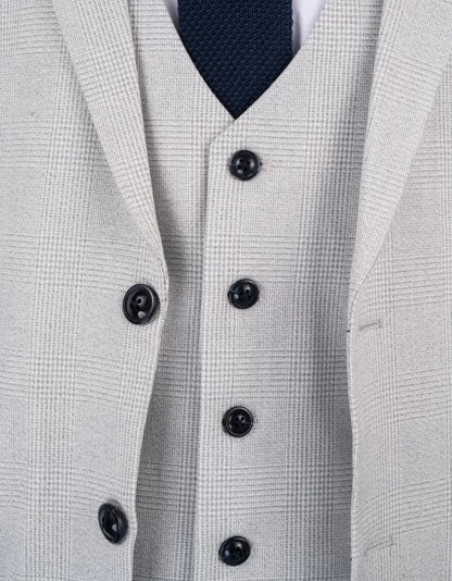White Checkered 3-Piece Suit for Men – Elegant Wedding & Party Outfit