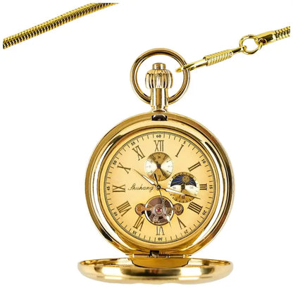Classic Double-Open Tourbillon Manual Pocket Watch – Vintage Brass Enamel Mechanical Timepiece