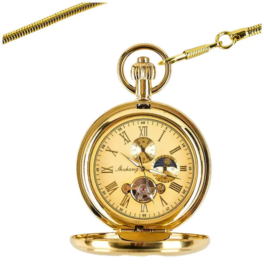 Classic Double-Open Tourbillon Manual Pocket Watch – Vintage Brass Enamel Mechanical Timepiece