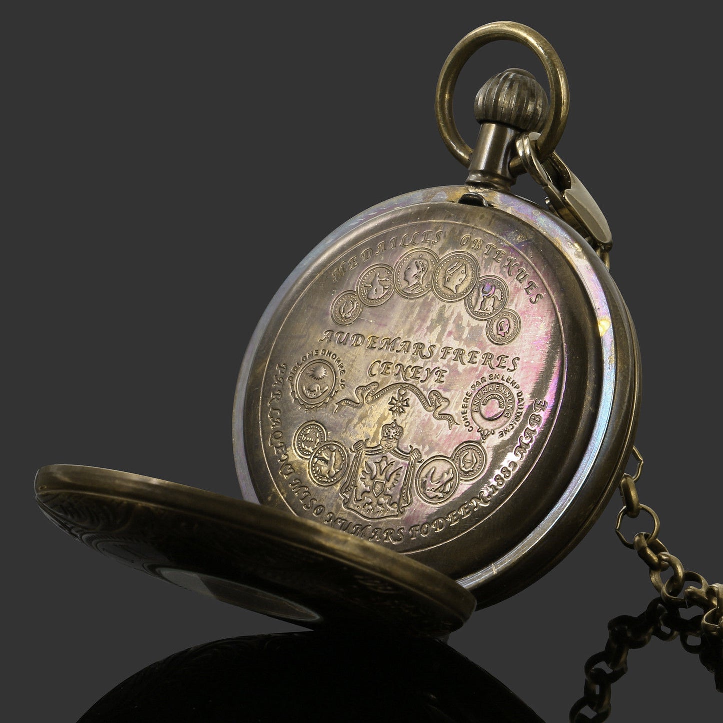 Vintage Men’s 5-Hand Flying Tourbillon Moon Phase Pure Copper Mechanical Pocket Watch