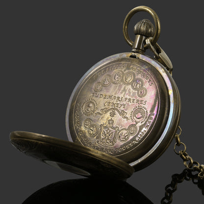 Vintage Men’s 5-Hand Flying Tourbillon Moon Phase Pure Copper Mechanical Pocket Watch