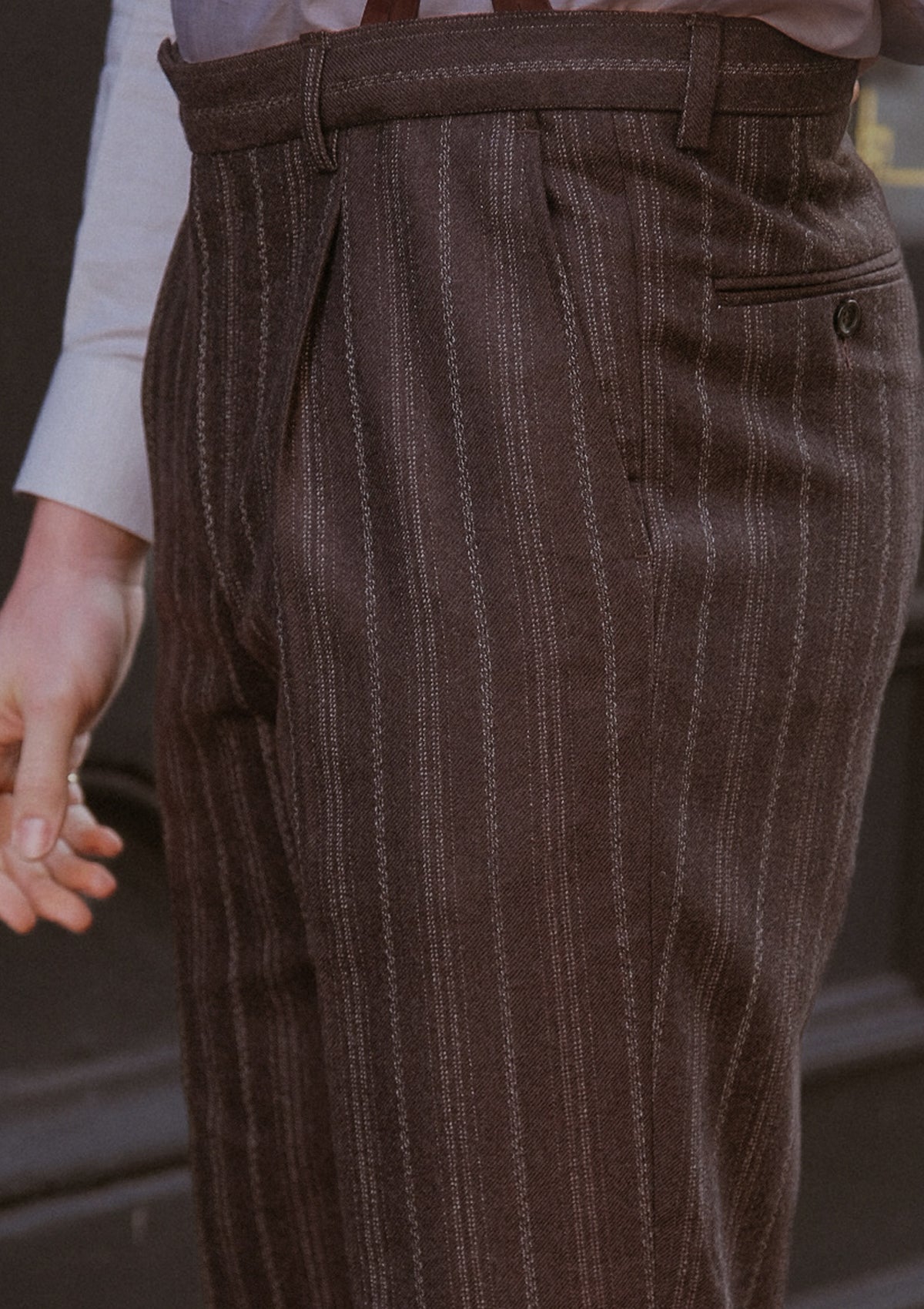 British Style Classic Trouser - Dark Taupe with Vintage Grey Stripe