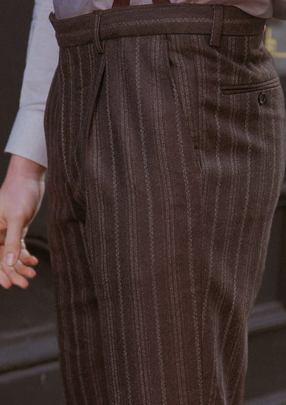 British Style Classic Trouser - Dark Taupe with Vintage Grey Stripe
