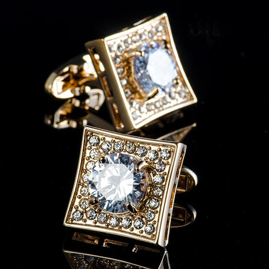 Square White Cubic Zirconia Faceted Crystal Cufflinks