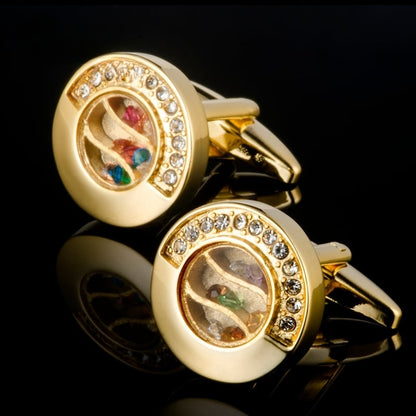 Round colored rhinestone cufflinks