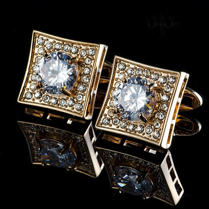 Square White Cubic Zirconia Faceted Crystal Cufflinks
