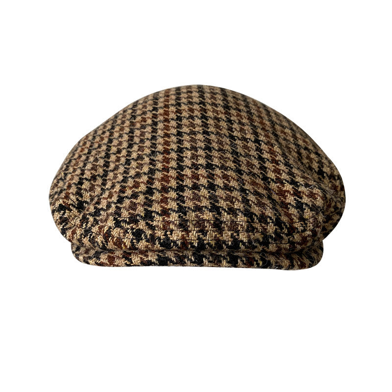THE PEAKED Marl Flat Hat Chidori Grid-Harris Tweed
