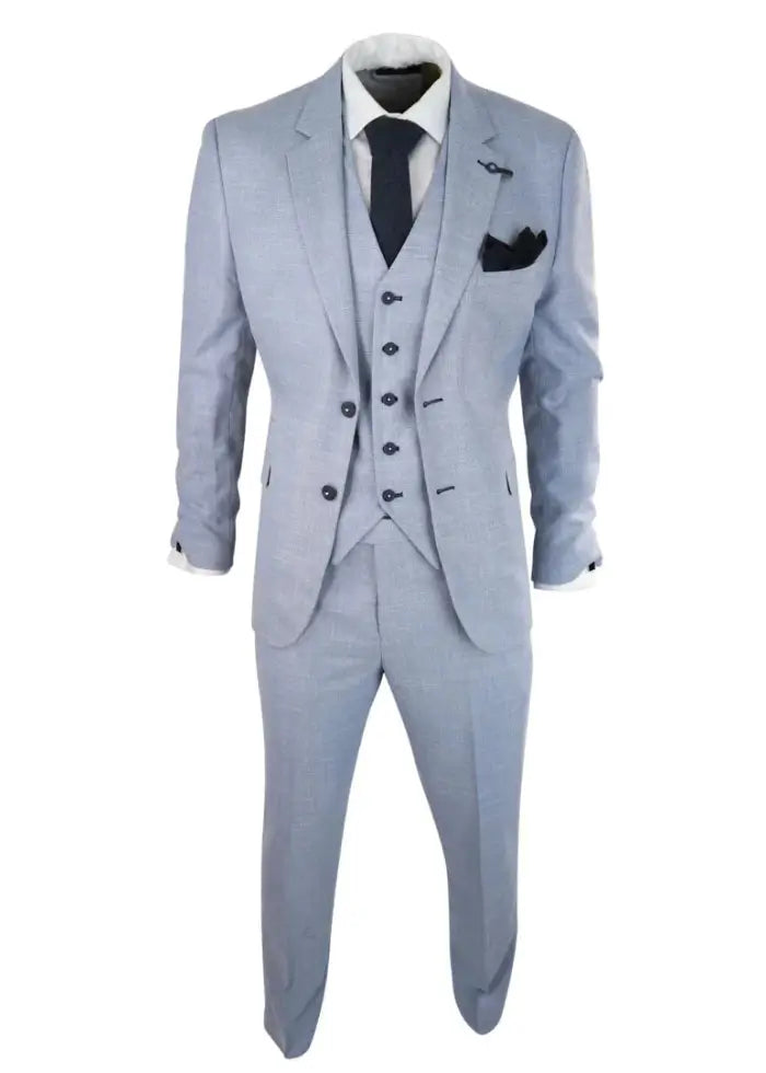 Men’s Slim Sky Blue 3-Piece Suit – Modern Wedding & Formal Guest Outfit