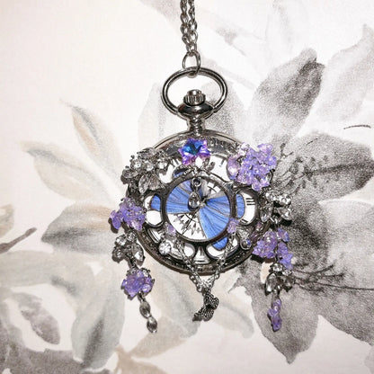 Butterfly Pocket Watch – Vintage-Inspired Keepsake with Crystal Charms
