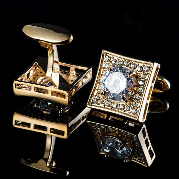 Square White Cubic Zirconia Faceted Crystal Cufflinks
